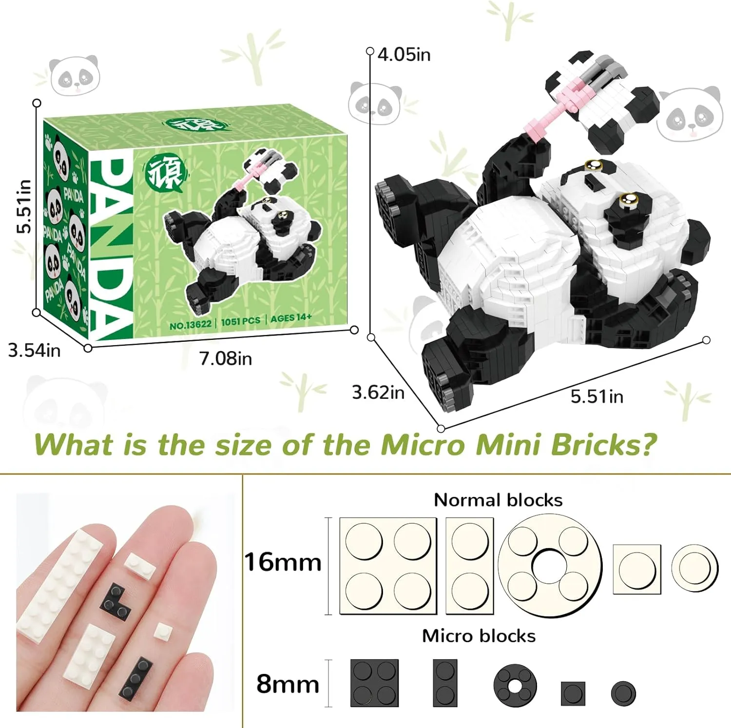 Panda Micro Mini Building Toy Bricks for Adults, 1051 PCS Mini Building Blocks Animals Sets for Goodie Bags, Party Favors for Boys Girls 12  14 , Christmas Birthday Gift for Kids, Carnival Prizes