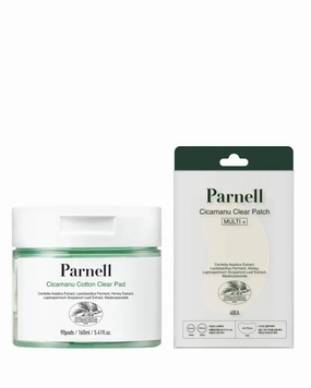 Parnell Cicamanu Clear Patch (Multi )   Cotton Clear Pad (90 Pads) SET Korean Acne Spot Care & Soothing Pad Set with Centella Asiatica, LHA, Biome Complex – Calming, Exfoliating, and Non-Irritat