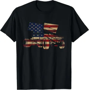 Patriotic USA Flag Sprint Car Dirt Track Racing Lover T-Shirt