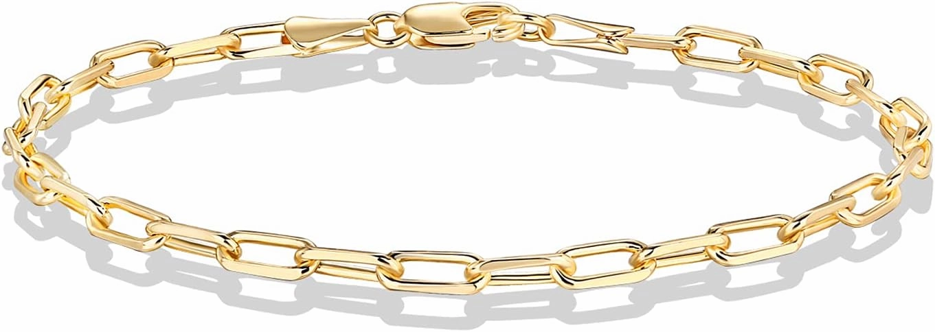 PAVOI 14K Gold Plated Paperclip/Curb/Figaro Chain Adjustable Bracelet for Women
