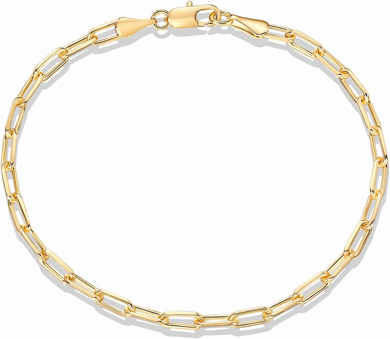 PAVOI 14K Gold Plated Paperclip/Curb/Figaro Chain Adjustable Bracelet for Women