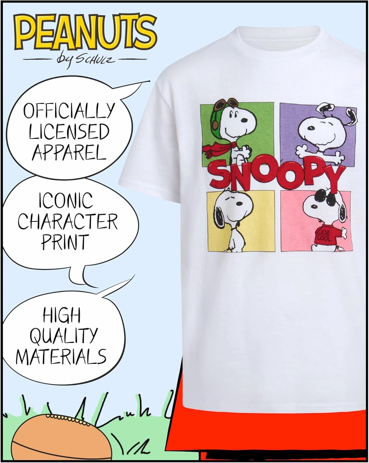 Peanuts Boys Snoopy Short Sleeve T-Shirt - Classic Crewneck Graphic Tee for Boys (Sizes: 8-16)