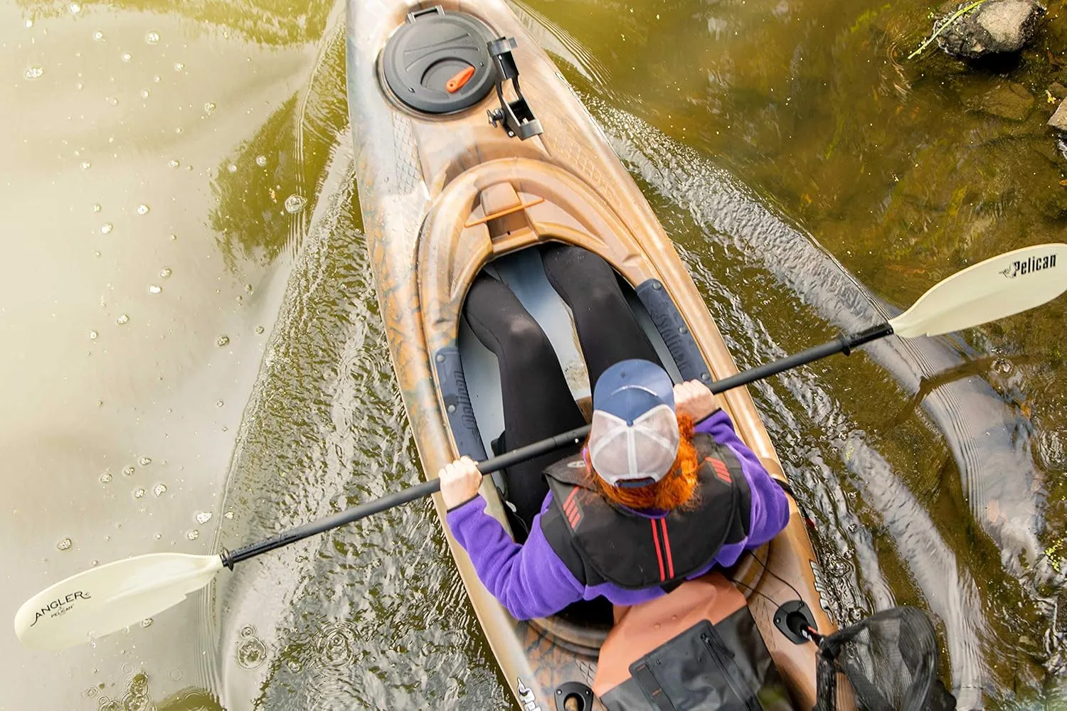 Pelican - Poseidon Angler Paddle - Aluminum Shaft with Reinforced Fiberglass Blades - Lightweight, Adjustable Kayaks Paddles - Perfect for Kayak Fishing