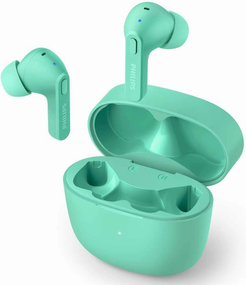 Philips True Wireless Earbuds, Splash and Sweat Resistant, Bluetooth, Up to 18 Hours Play Time, Built in Mic, Classic Design and Comfortable Fit Green