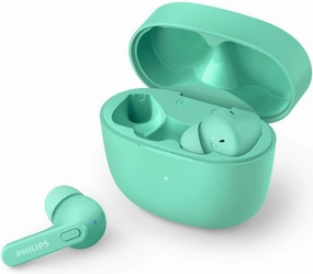Philips True Wireless Earbuds, Splash and Sweat Resistant, Bluetooth, Up to 18 Hours Play Time, Built in Mic, Classic Design and Comfortable Fit Green