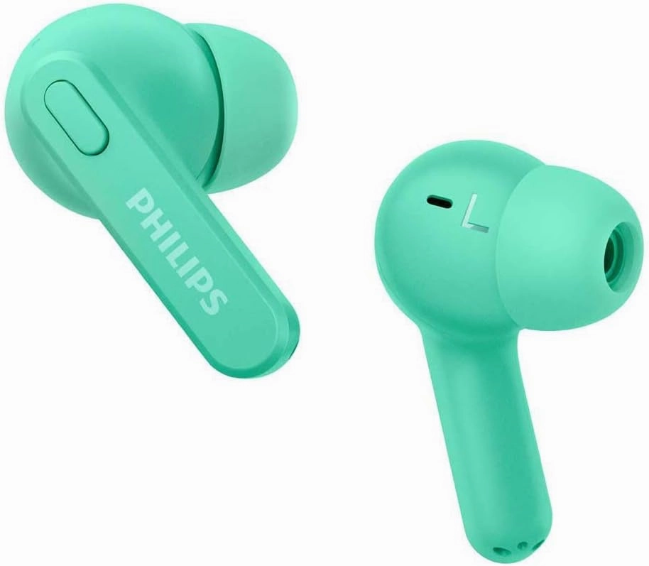 Philips True Wireless Earbuds, Splash and Sweat Resistant, Bluetooth, Up to 18 Hours Play Time, Built in Mic, Classic Design and Comfortable Fit Green
