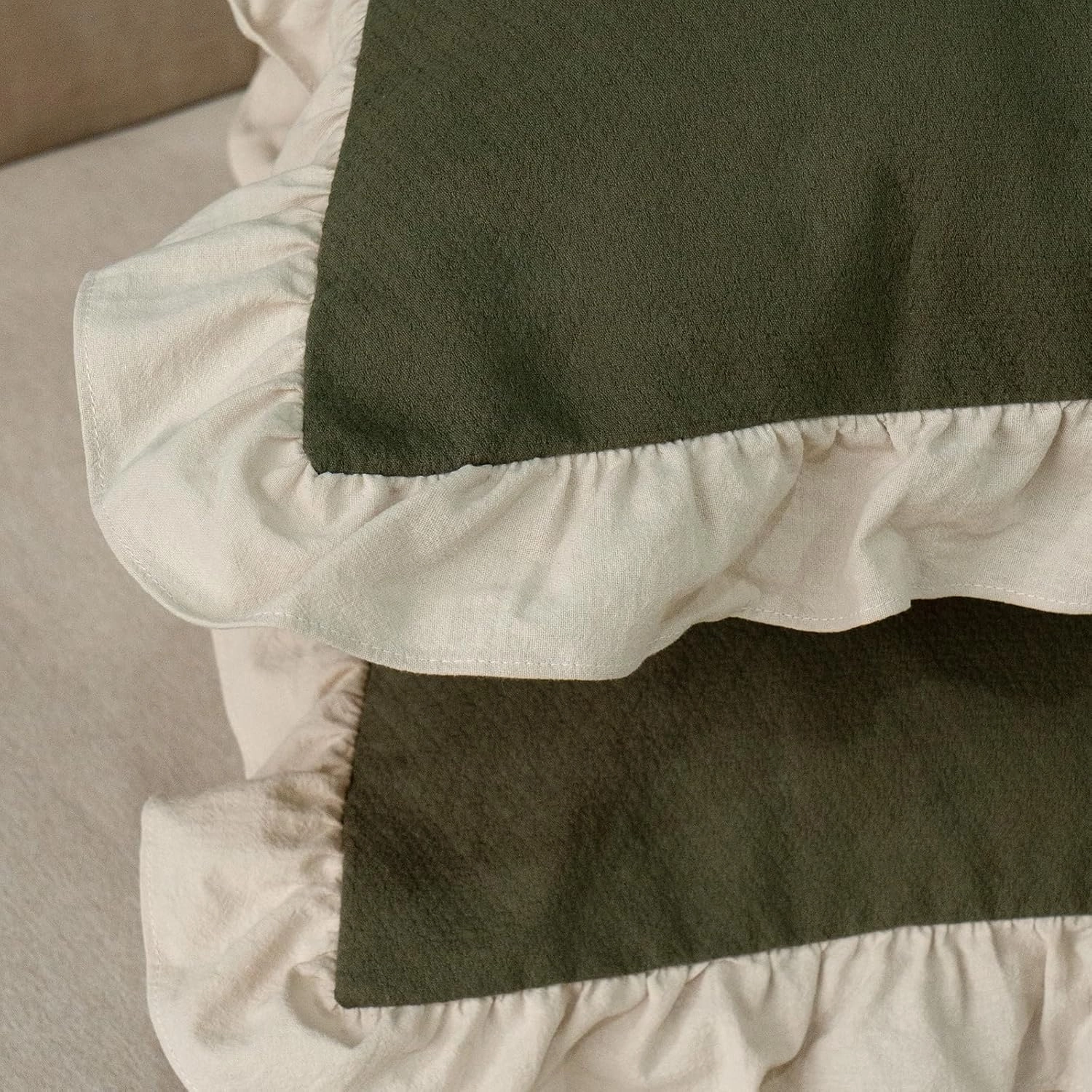 Pillow Shams Set of 2 Pure Cotton Champray Ruffled Edge,Thick and Solid Washed Dobby Heavy Fabric (Standard 20x26 inches)
