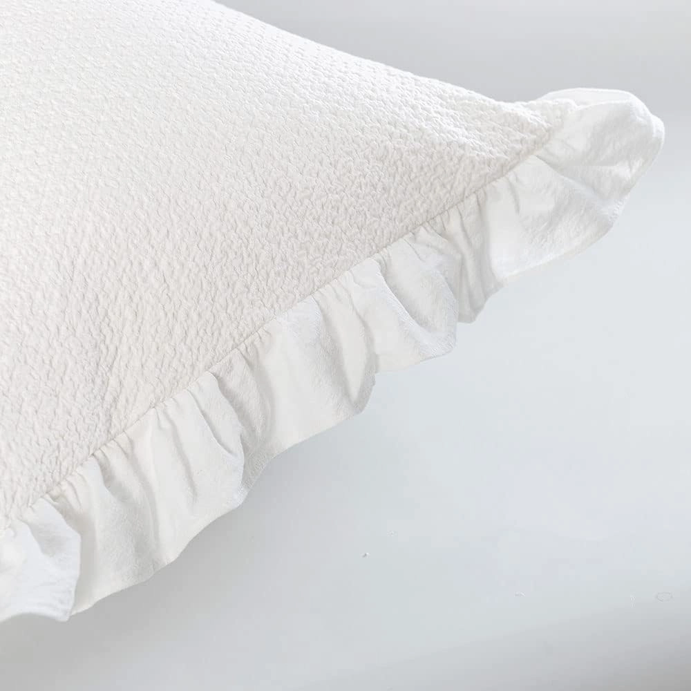 Pillow Shams Set of 2 Pure Cotton Champray Ruffled Edge,Thick and Solid Washed Dobby Heavy Fabric (Standard 20x26 inches)