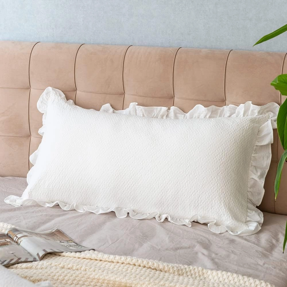 Pillow Shams Set of 2 Pure Cotton Champray Ruffled Edge,Thick and Solid Washed Dobby Heavy Fabric (Standard 20x26 inches)