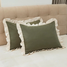 Pillow Shams Set of 2 Pure Cotton Champray Ruffled Edge,Thick and Solid Washed Dobby Heavy Fabric (Standard 20x26 inches)