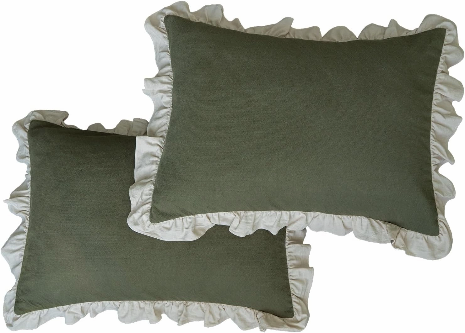 Pillow Shams Set of 2 Pure Cotton Champray Ruffled Edge,Thick and Solid Washed Dobby Heavy Fabric (Standard 20x26 inches)