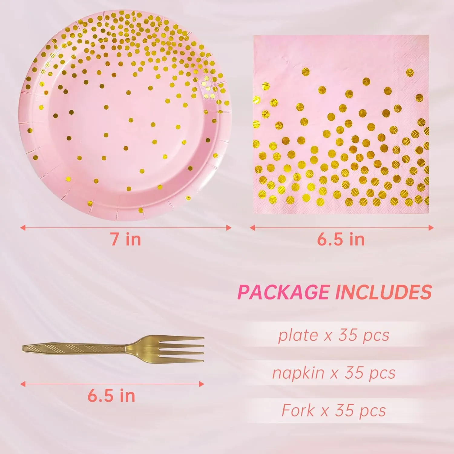 Pink and Gold Party Supplies,Serves 35 Guests Pink Paper Plates and Napkins,Disposable Party Paper Plates for Birthday Wedding