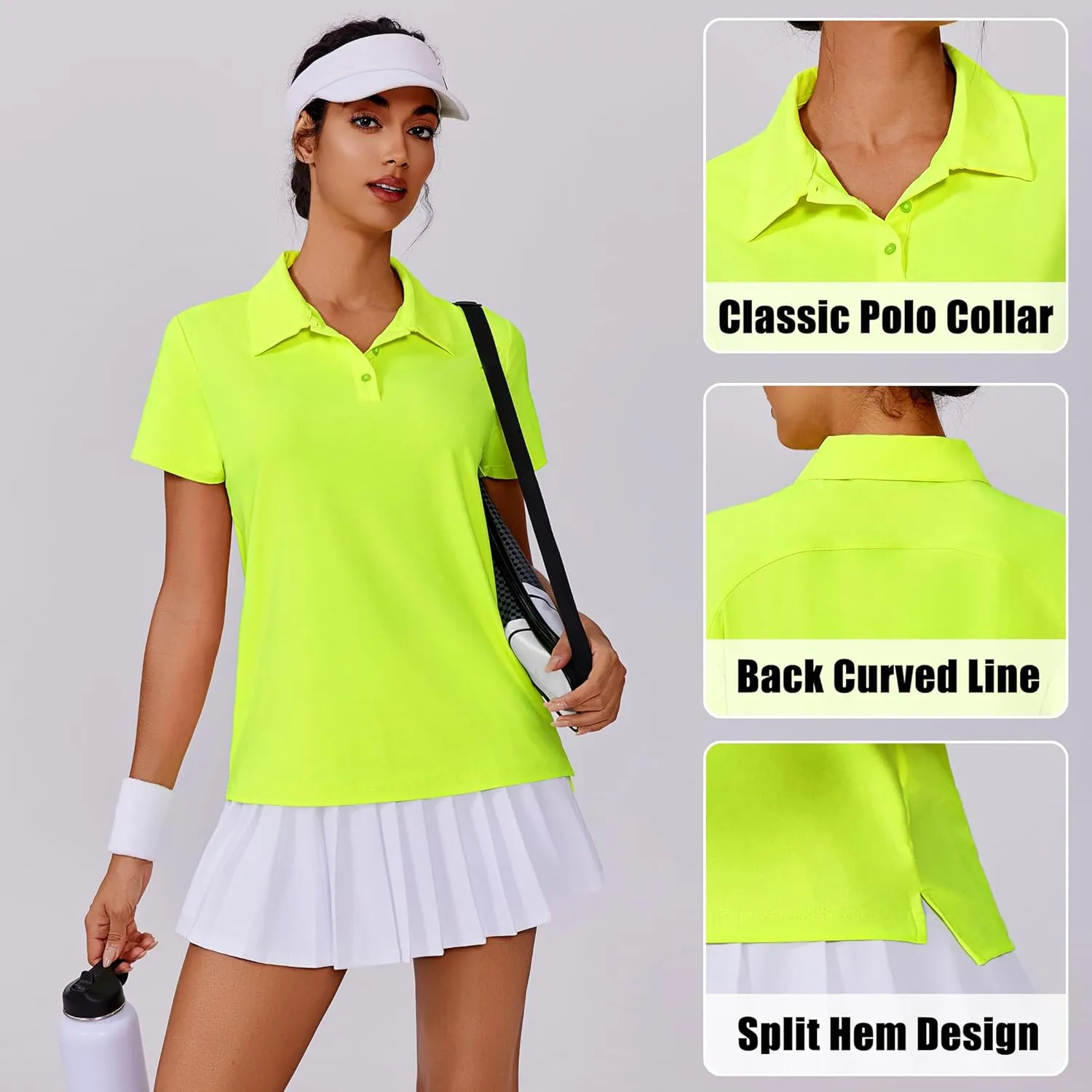PINSPARK Women's Golf Shirt UPF 50  Polo Shirts Short Sleeve Tennis Tops Collared with 3 Button Athletic T Shirt