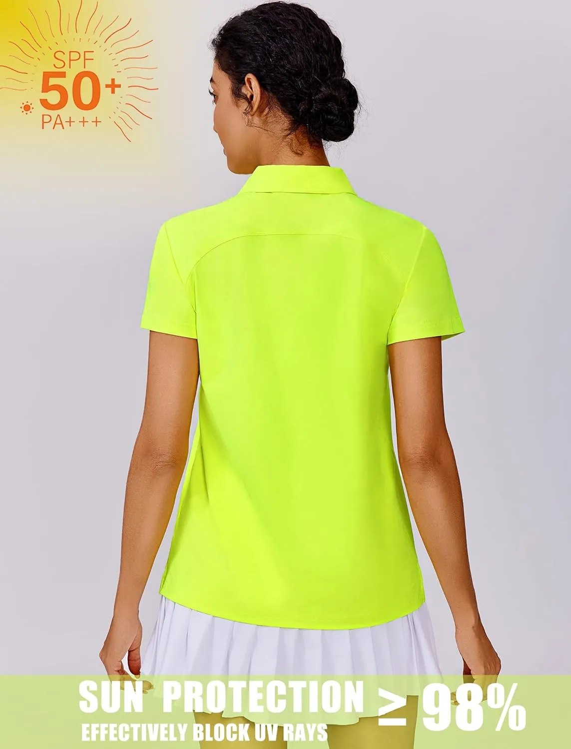 PINSPARK Women's Golf Shirt UPF 50  Polo Shirts Short Sleeve Tennis Tops Collared with 3 Button Athletic T Shirt