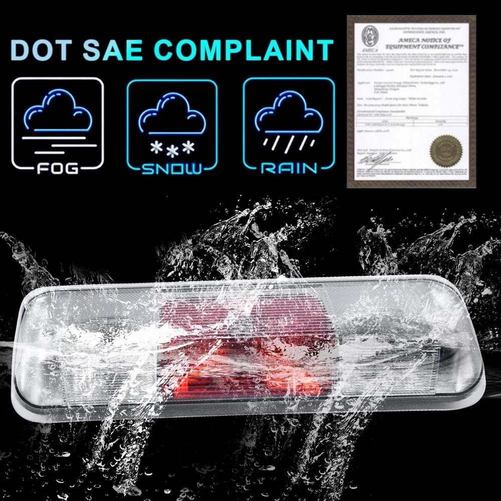 PIT66 3rd Brake Light Compatible with 2004-2008 Ford F150 High Mount Center Rear Roof Third Cargo Light Parking Light Halogen Clear/Red Lens Tercera luz de freno