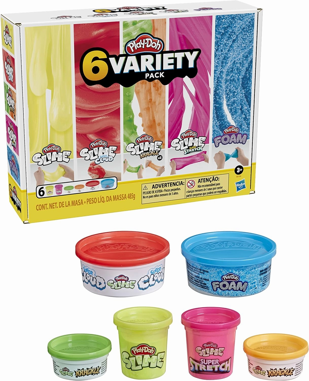 Play-Doh Slime Compound Variety 6-Pack with Play-Doh: Foam, Super Cloud, Krackle, Super Stretch, Preschool Toys for 3 Year Old Boys & Girls & Up