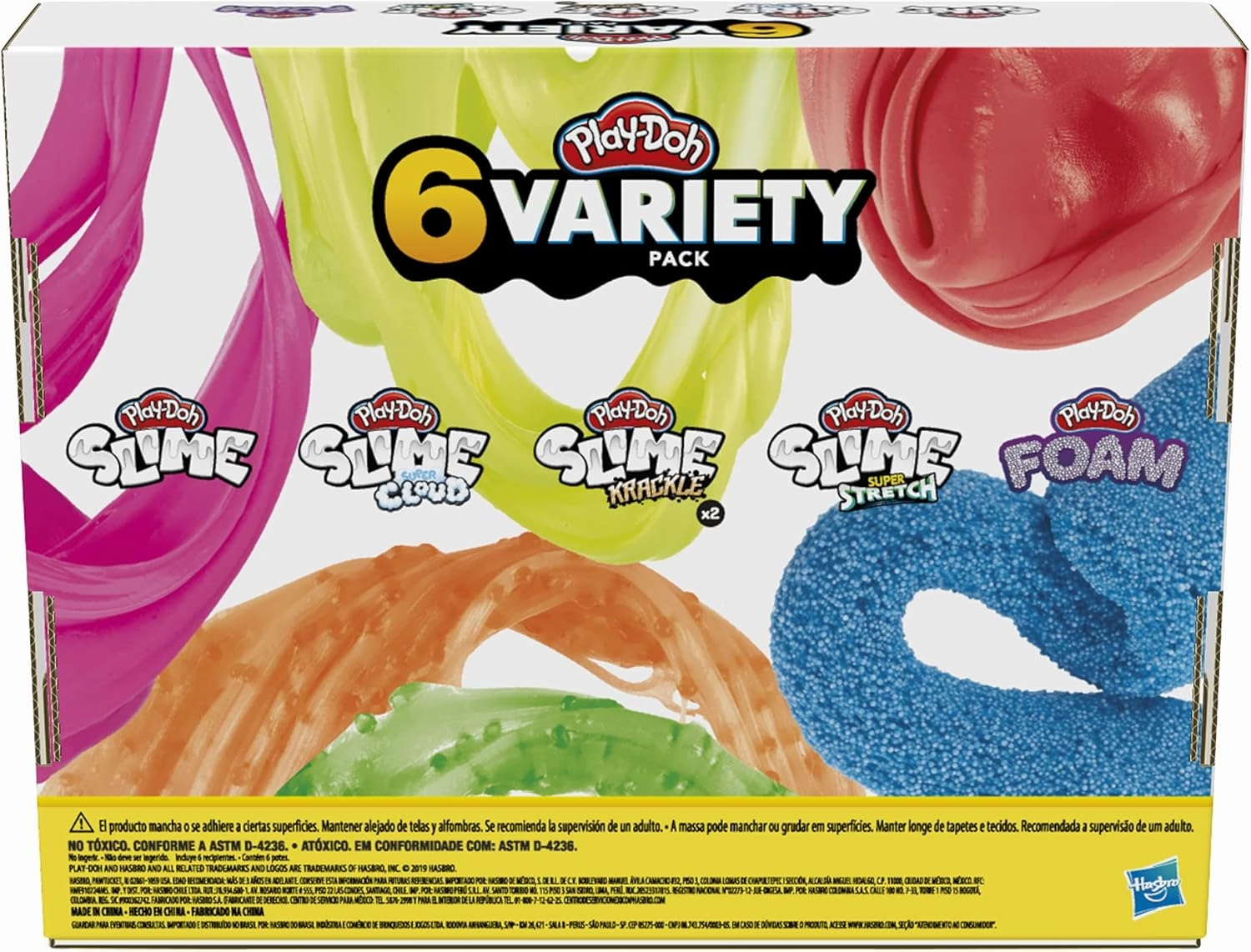 Play-Doh Slime Compound Variety 6-Pack with Play-Doh: Foam, Super Cloud, Krackle, Super Stretch, Preschool Toys for 3 Year Old Boys & Girls & Up