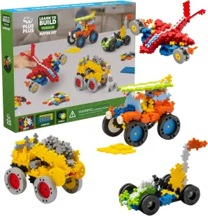 PLUS PLUS - GO! Learn to Build Vehicles Super Set, 800 Pieces - Construction Building Stem/Steam Toy, Interlocking Mini Puzzle Blocks for Kids