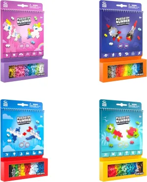 PLUS PLUS Puzzle by Number Activity Pad, Kids Travel Activities, Interlocking Mini Building Blocks, 3D Puzzle Stem Toy for Kids - 4 Pack