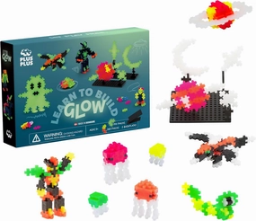 PLUS PLUS Learn to Build Set, Interlocking Mini Building Blocks, 3D Puzzle Construction Stem Toy for Kids - Glow in The Dark Mix, 400 Pieces