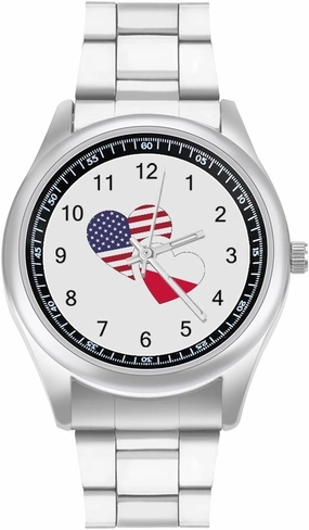 Poland U.S. Flag Casual Wrist Watches for Men Classic Business Dress Watch Big Face for Work Gym