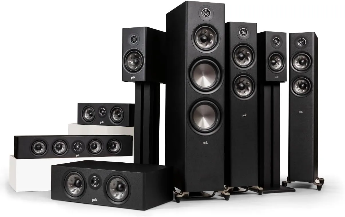 Polk Audio Reserve Series R350 Slim Center Channel Loudspeaker, Doubles as Left/Right Surround Speaker, 1" Pinnacle Ring Tweeter & Four 4" Turbine Cone Woofers, Dolby Atmos & IMAX Enhanced, Black