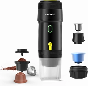 Portable Espresso Maker,3-in-1Portable Coffee Maker,20 Bar Mini Espresso Machine,Self-Heating Travel Espresso Maker Compatible with NS, DG Pods & Ground Coffee, for Camping Hiking,Office,RV