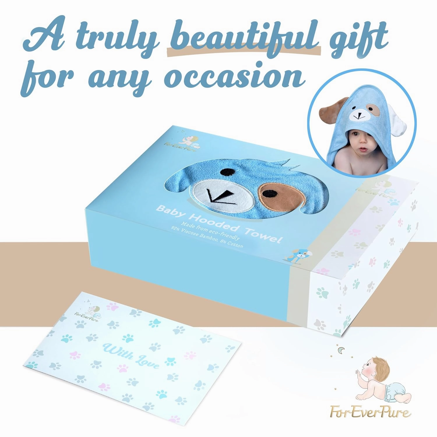 Premium Baby Towels with Hood - Ultra Soft, Absorbent Viscose Made of Bamboo, Extra Large 35 x 35 Inches, for Boys and Girls, Newborn Shower Gift, Blue