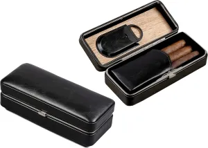 Prestige Import Group - 3 Cigar Folding with Snap Lock Cigar Travel Case - Color: Black