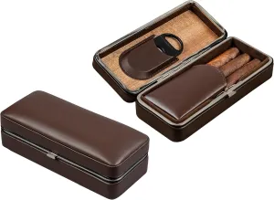 Prestige Import Group - 3 Cigar Folding with Snap Lock Cigar Travel Case - Color: Brown