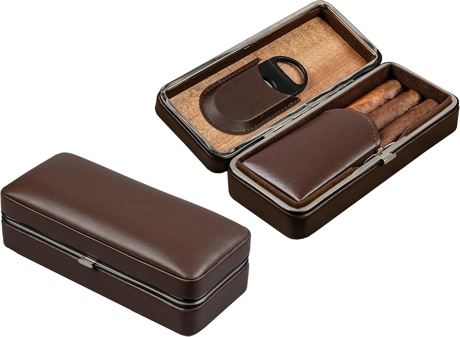 Prestige Import Group - 3 Cigar Folding with Snap Lock Cigar Travel Case - Color: Brown