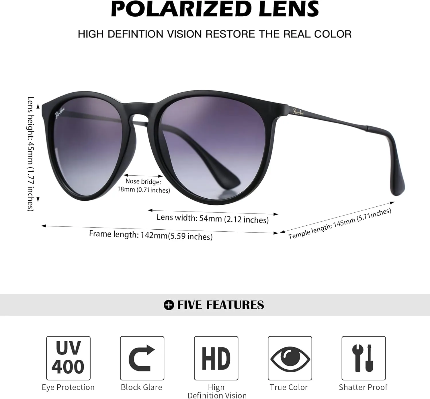 Pro Acme Polarized Sunglasses for Women Men Classic Round 100% UV Protection Lightweight TR90 Unbreakable Frame Sunglasses