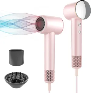 Professional Hair Dryer, 200 Million Negative Ionic Blow Dryer with 110000 RPM Brushless Motor, 1500W High-Speed HairDryer with Magnetic Nozzle & Diffuser for Salon, Home, Travel, Generous Pink