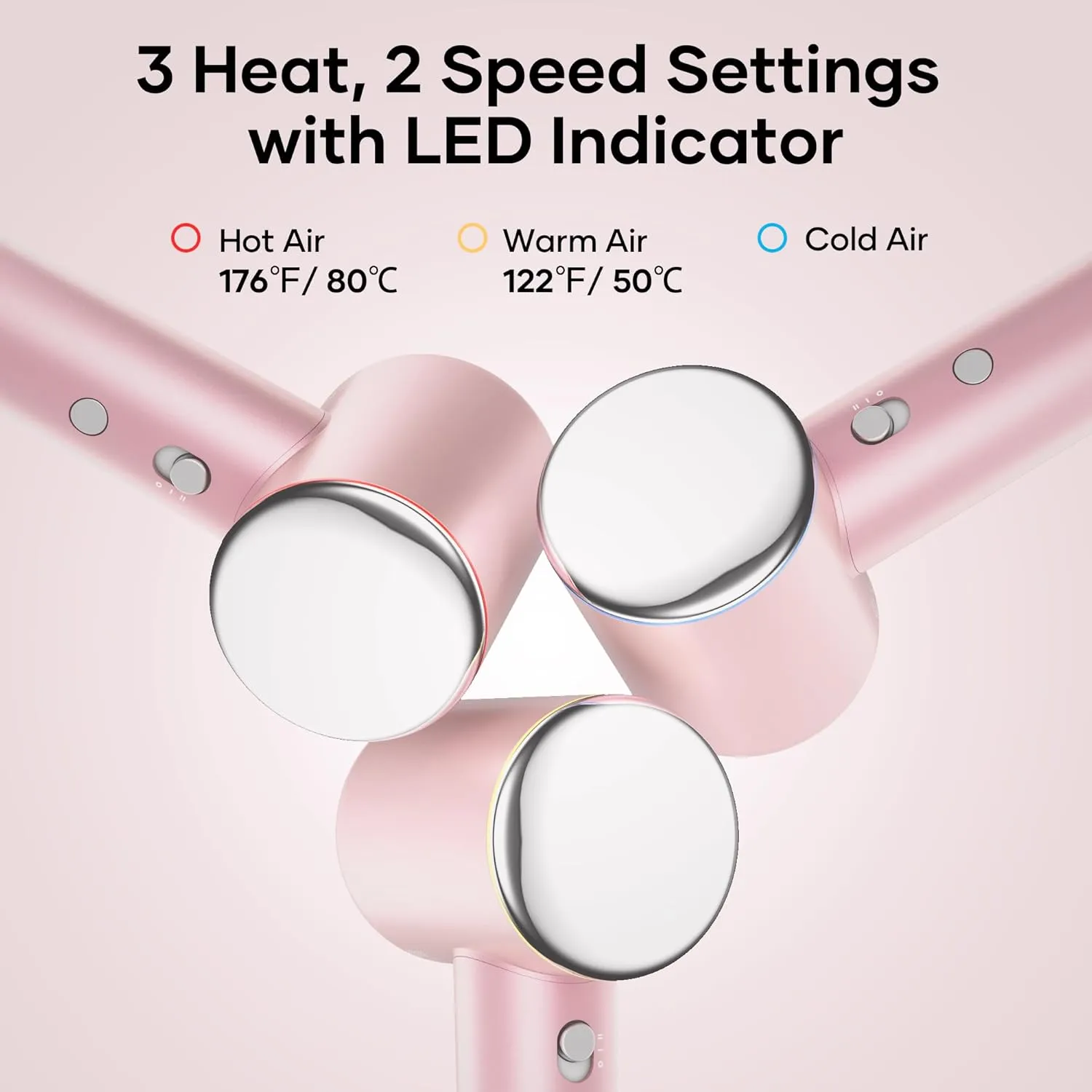 Professional Hair Dryer, 200 Million Negative Ionic Blow Dryer with 110000 RPM Brushless Motor, 1500W High-Speed HairDryer with Magnetic Nozzle & Diffuser for Salon, Home, Travel, Generous Pink