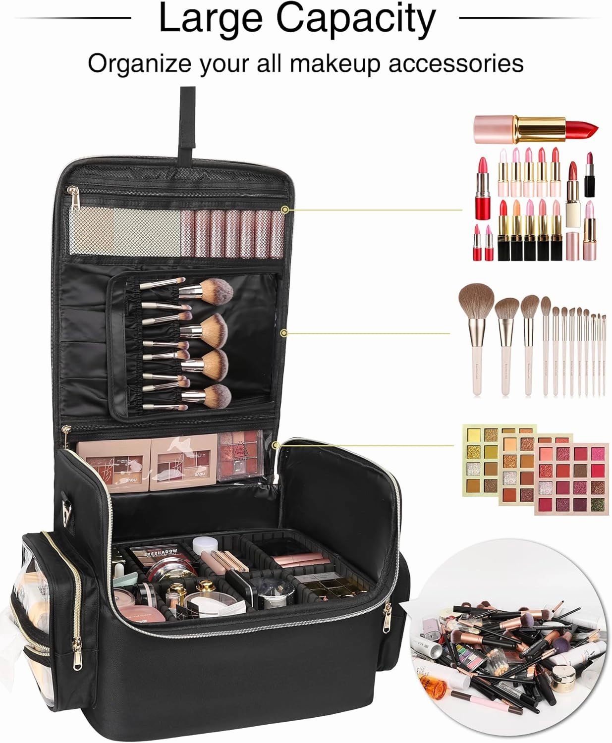 Professional Makeup Bag, Tattoo Case, Makeup Artist Bag Extra Large Capacity Cosmetic Train Case Travel Organizer Box with Adjustable Dividers (Black, Extra Large)