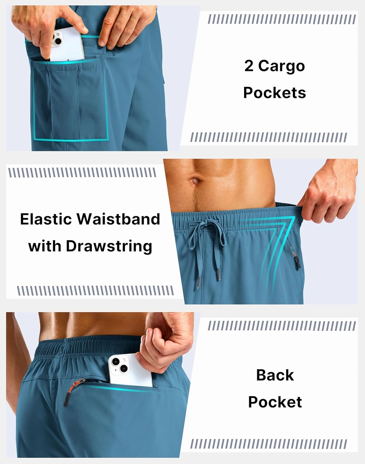 Pudolla Men's Hiking Cargo Shorts with 5 Pockets Lightweight 9" Outdoor Work Casual Shorts for Men Travel Fishing