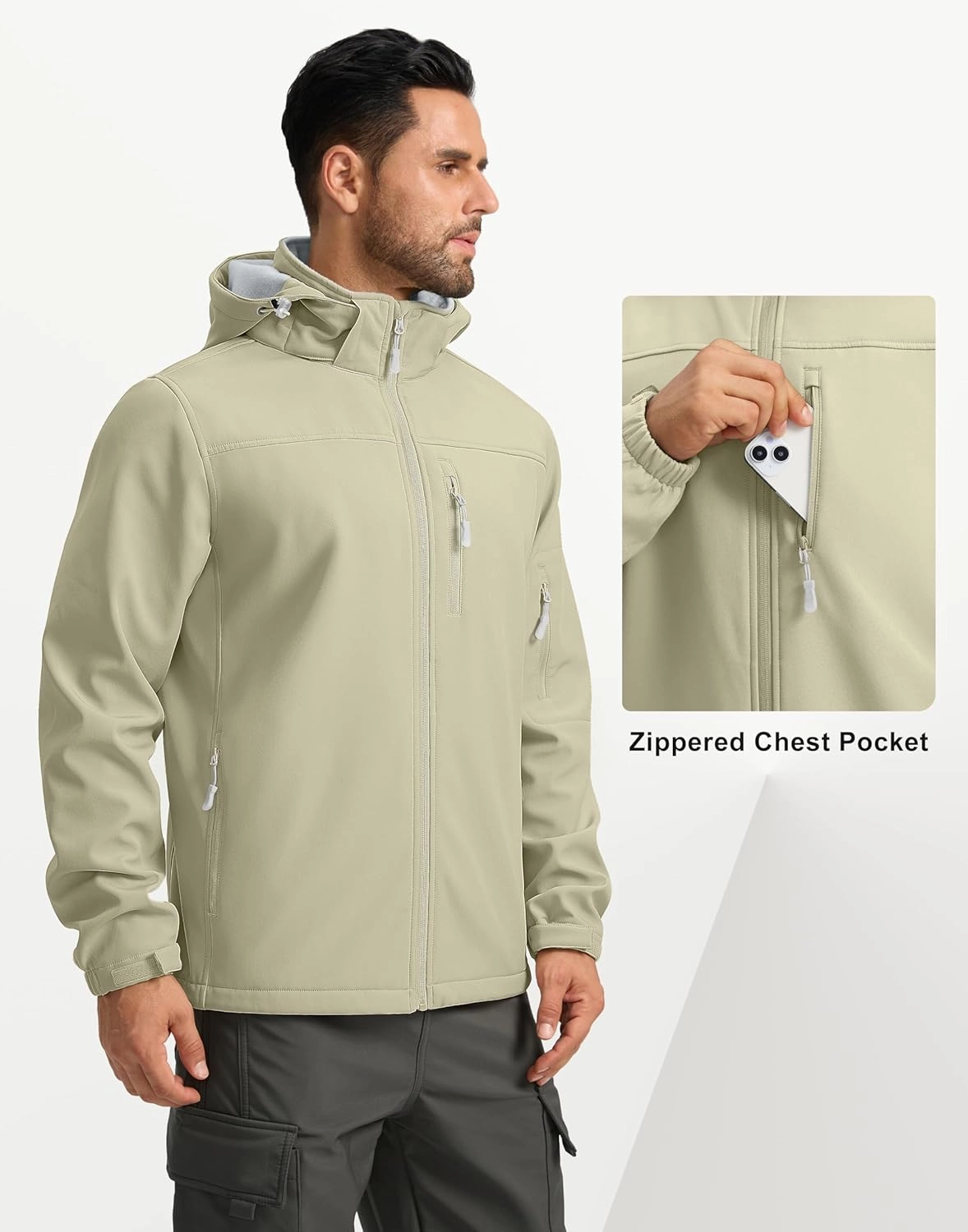 Pudolla Men's Softshell Jacket Fleece Lined Water Resistant Hooded Winter Coats for Men Outdoor Work Hiking with Pockets