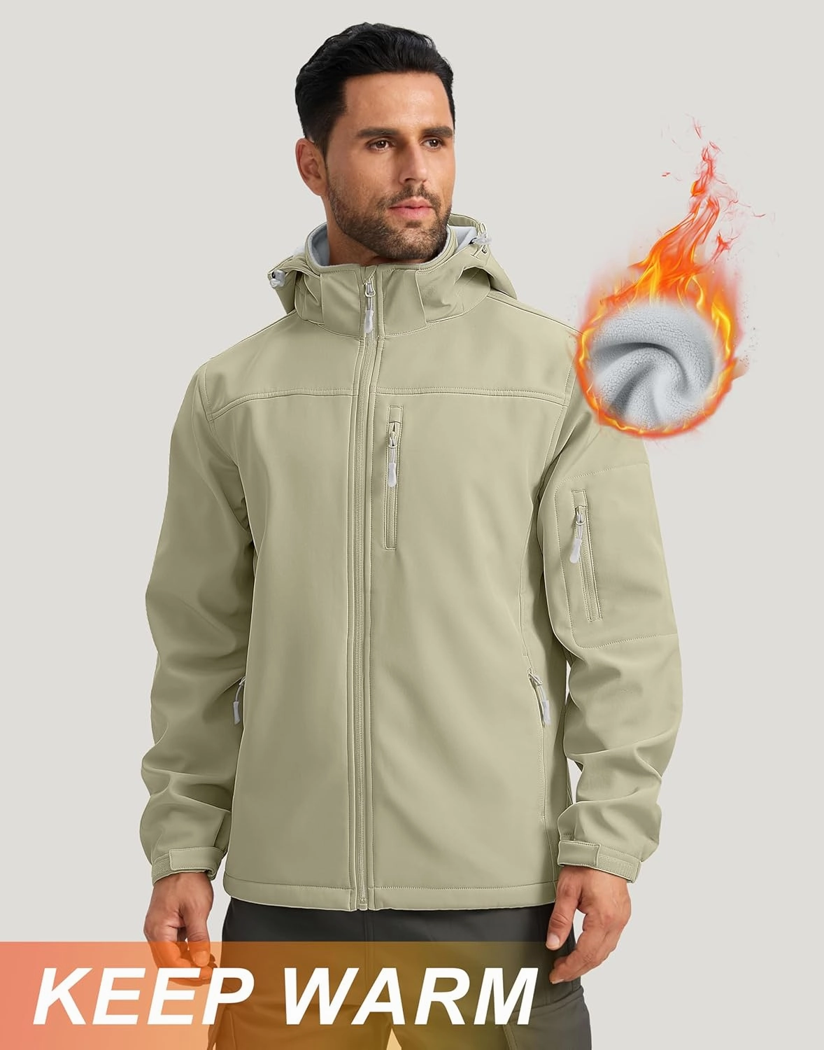 Pudolla Men's Softshell Jacket Fleece Lined Water Resistant Hooded Winter Coats for Men Outdoor Work Hiking with Pockets
