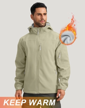 Pudolla Men's Softshell Jacket Fleece Lined Water Resistant Hooded Winter Coats for Men Outdoor Work Hiking with Pockets