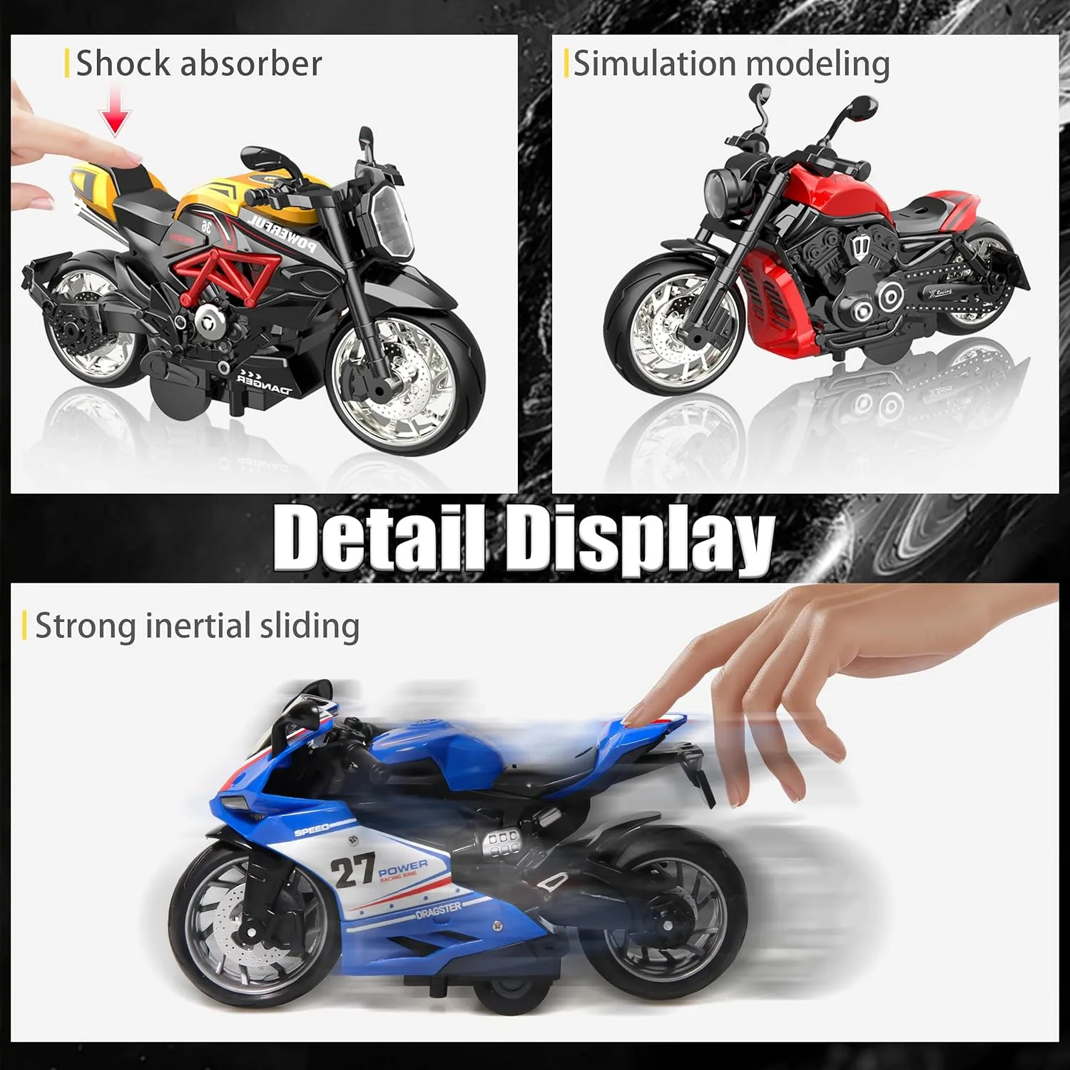 Pull Back Motorcycle Toys 4 Packs - Die-Cast Alloy Racing Bike Models, No Battery Needed Friction Toys for Kids 3  Years, Durable Collector Motorcycles for Boys Girls Gift