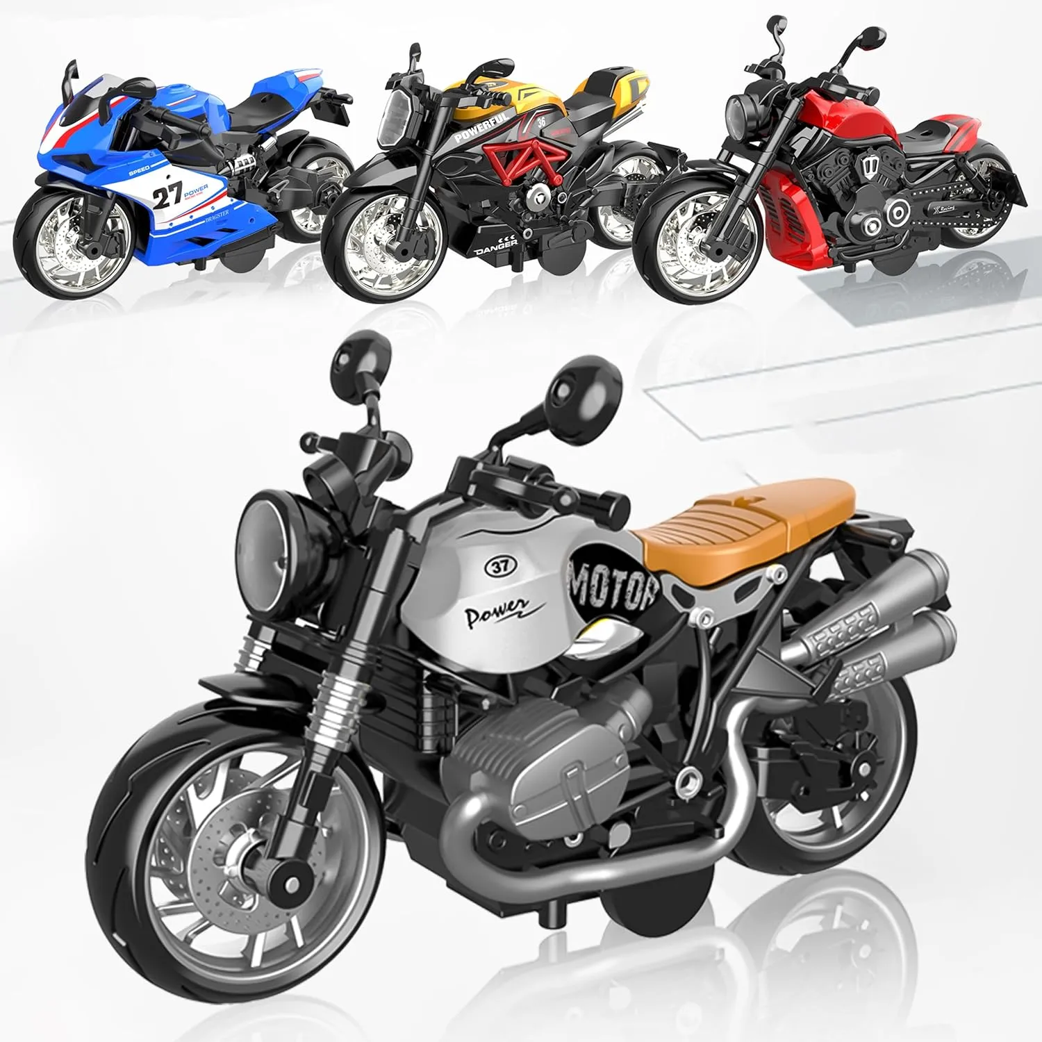 Pull Back Motorcycle Toys 4 Packs - Die-Cast Alloy Racing Bike Models, No Battery Needed Friction Toys for Kids 3  Years, Durable Collector Motorcycles for Boys Girls Gift