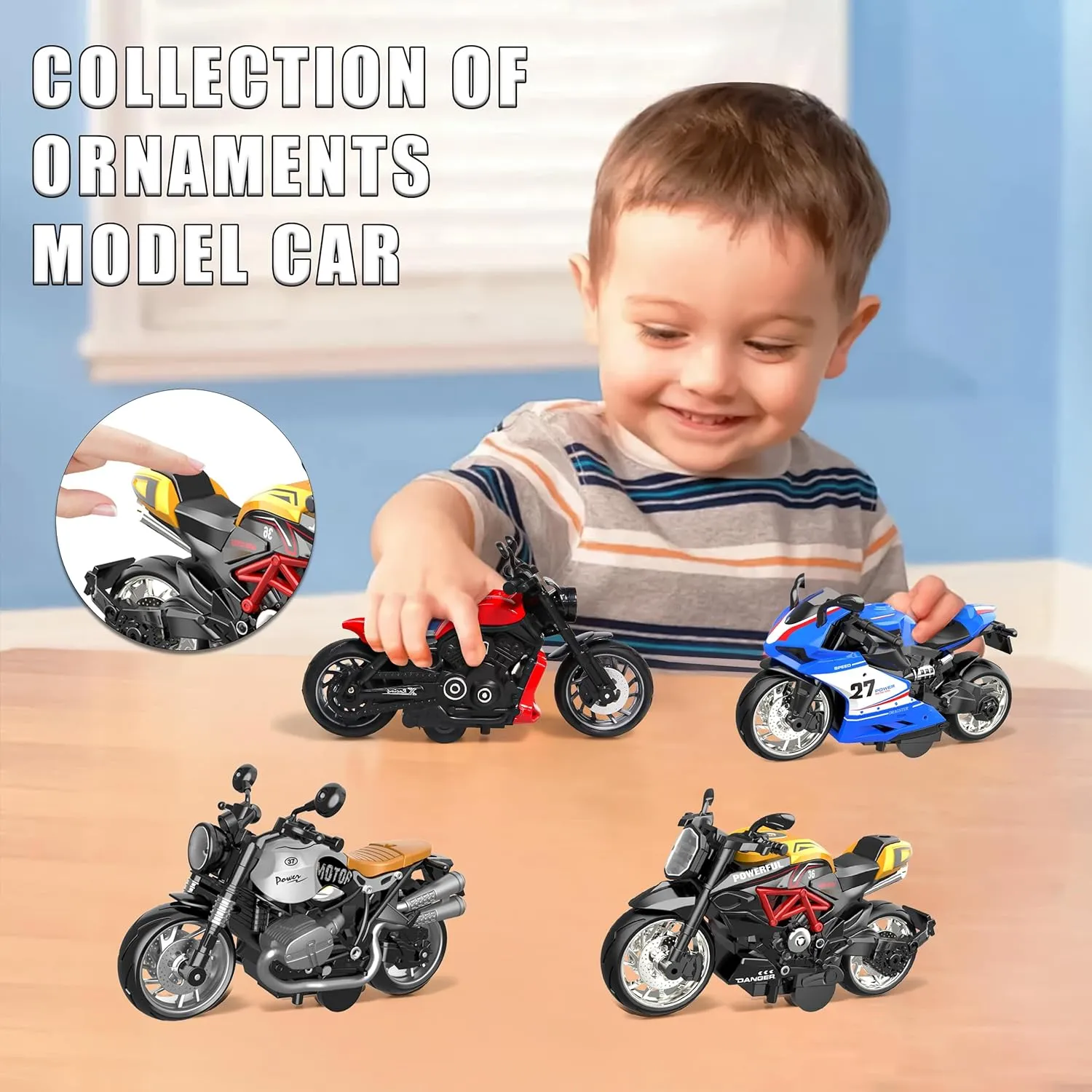 Pull Back Motorcycle Toys 4 Packs - Die-Cast Alloy Racing Bike Models, No Battery Needed Friction Toys for Kids 3  Years, Durable Collector Motorcycles for Boys Girls Gift
