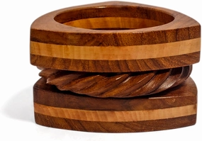 Pure Hands Wooden Bangle Set for Women – Handcrafted Natural Sissoo & Saffron Teak Wood Bangles – Artistic Carved & Polished – Bohemian Eco-Friendly Jewelry Studio