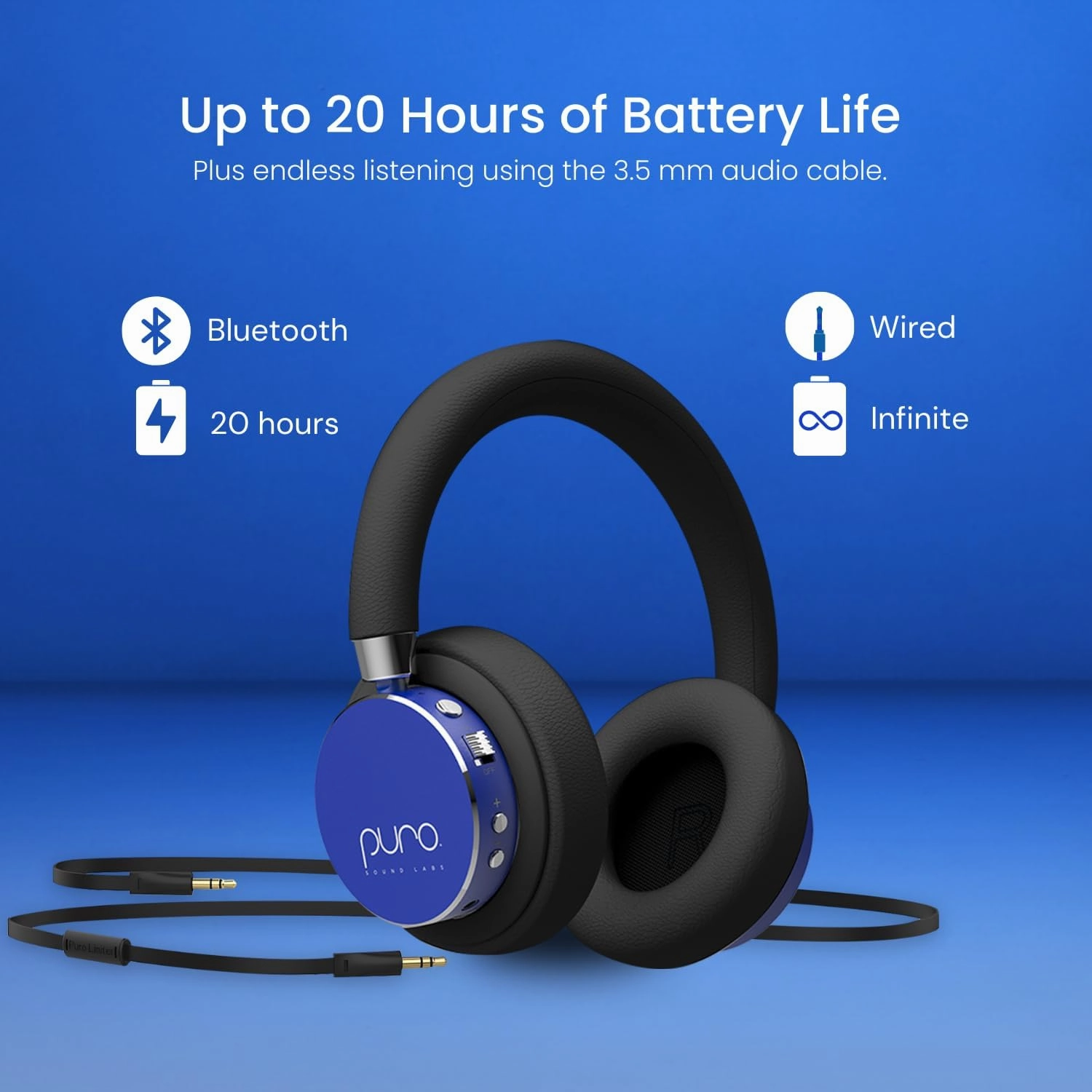 Puro Sound Labs BT2200s Plus Volume Limited Kids’ Bluetooth Headphones (Blue)