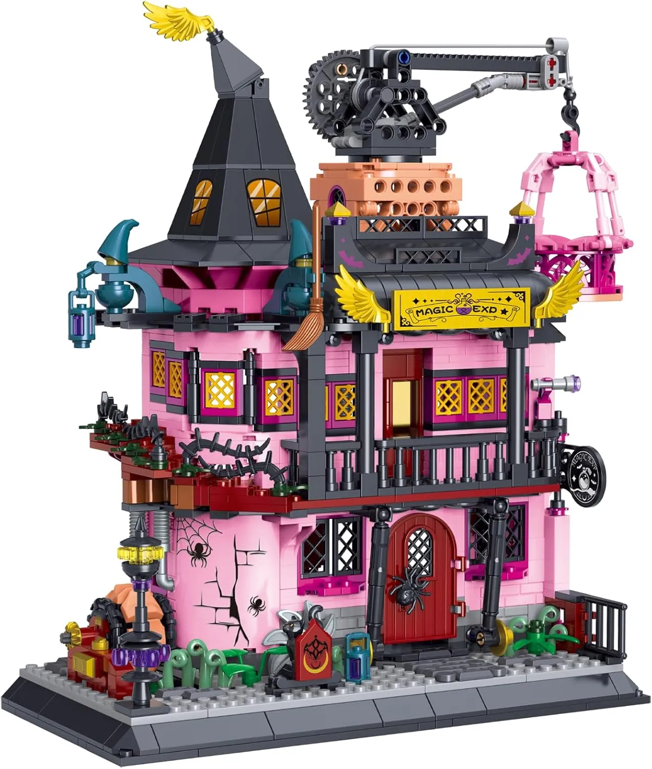 Purple Magic Castle House Building Blocks Set - Pink Palace Academy Laboratory, Halloween Themed Street View Kit for Kids & Adults on Birthday, Christmas (1022pcs)