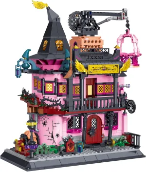 Purple Magic Castle House Building Blocks Set - Pink Palace Academy Laboratory, Halloween Themed Street View Kit for Kids & Adults on Birthday, Christmas (1022pcs)