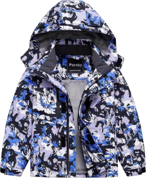 Pursky Boy's Waterproof Ski Jacket Kids Winter Snow Coats Fleece Raincoats Parka
