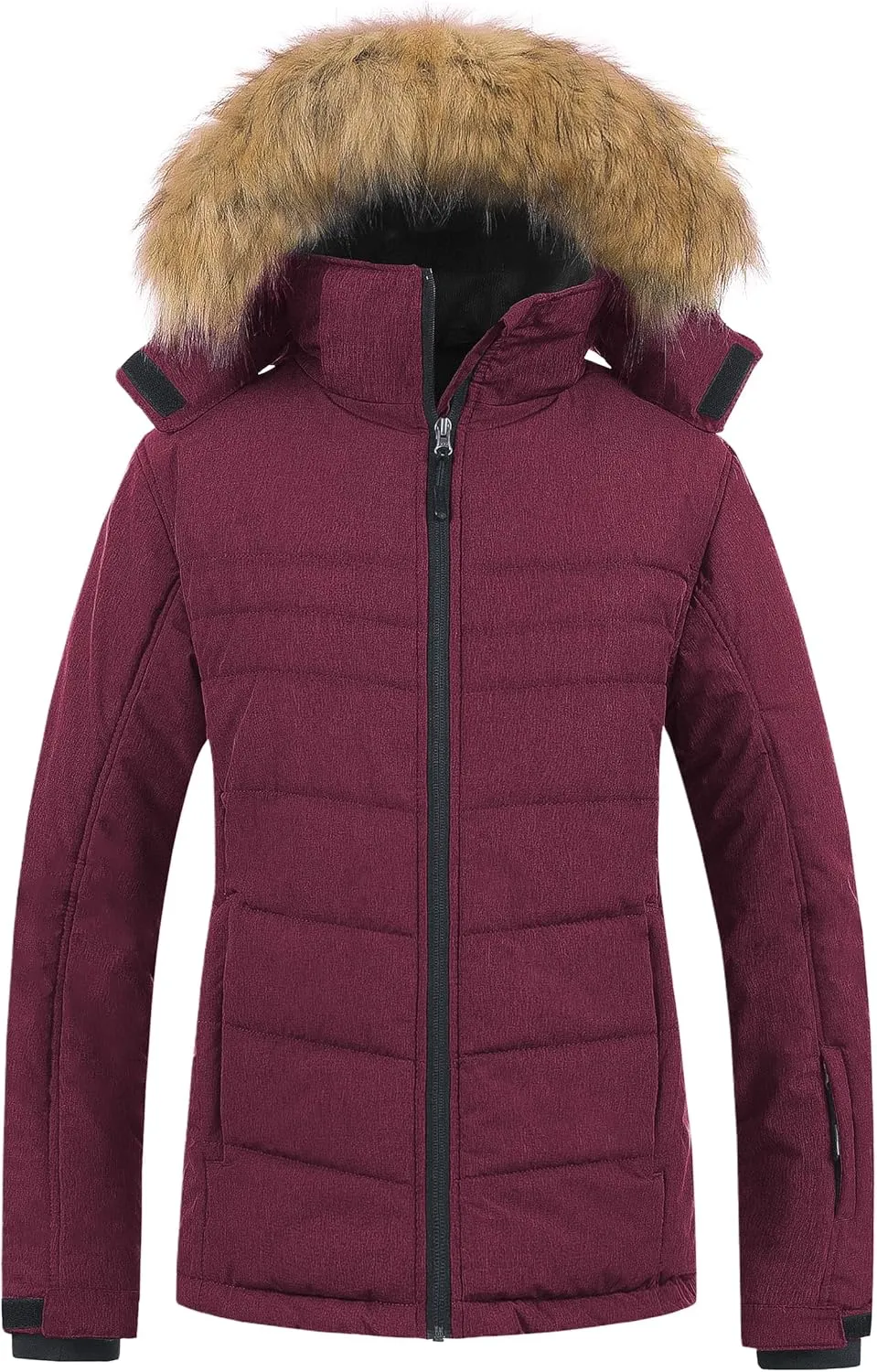 Pursky Women's Waterproof Ski Jacket Winter Puffer Snow Coat Fur Hooded Raincoat