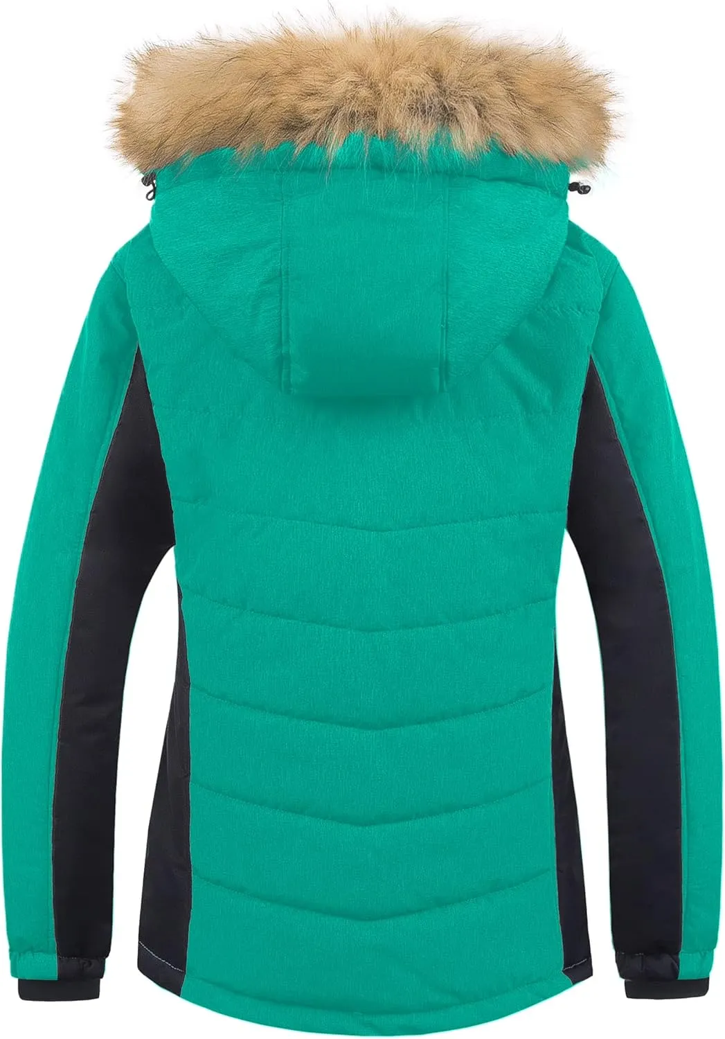 Pursky Women's Waterproof Ski Jacket Winter Puffer Snow Coat Fur Hooded Raincoat