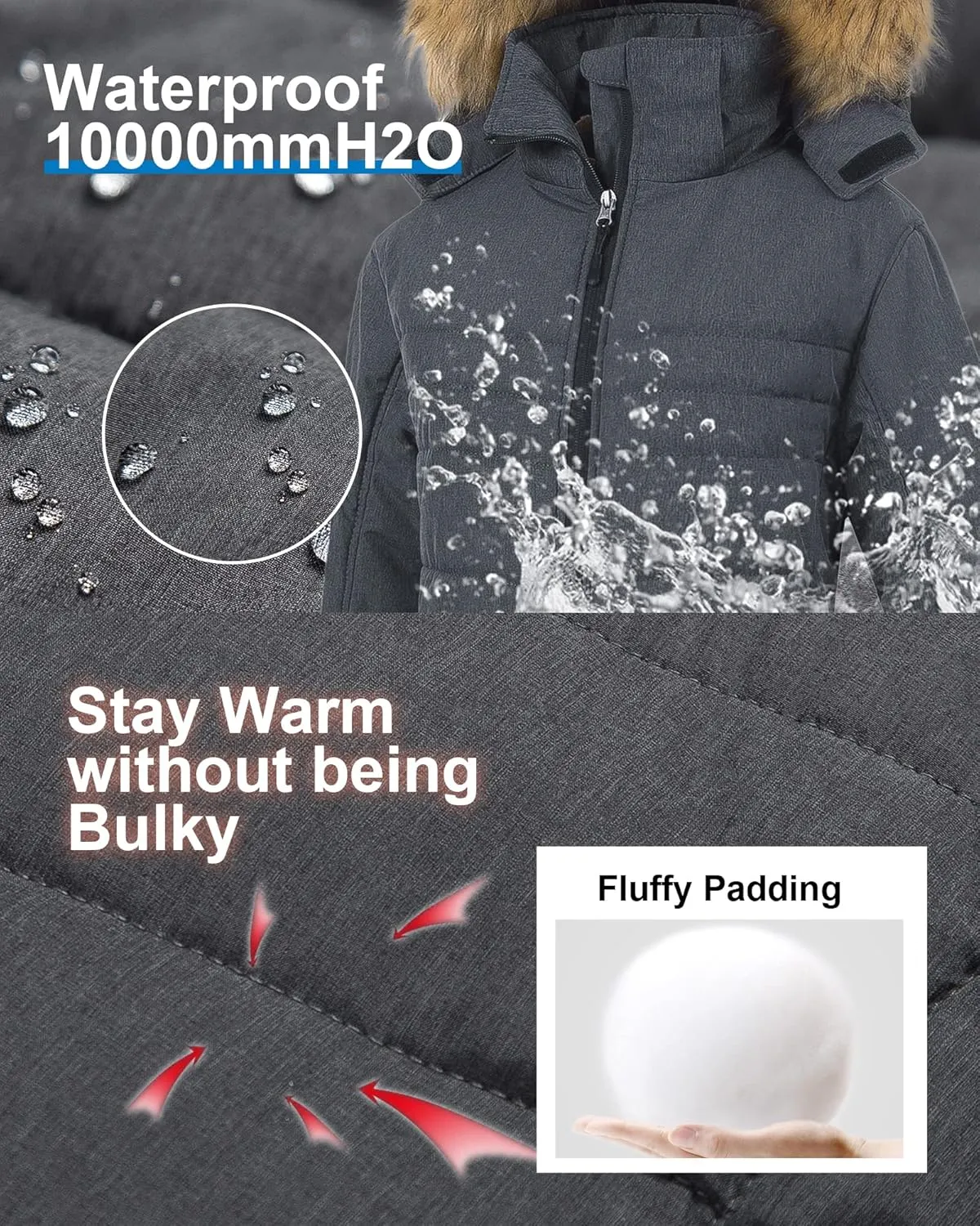 Pursky Women's Waterproof Ski Jacket Winter Puffer Snow Coat Fur Hooded Raincoat